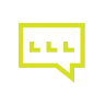 Um ícone em pixel art de um balão de fala com a cor amarela neon, contendo três pontos de reticências dentro, indicando que uma mensagem está a ser digitada ou carregada.